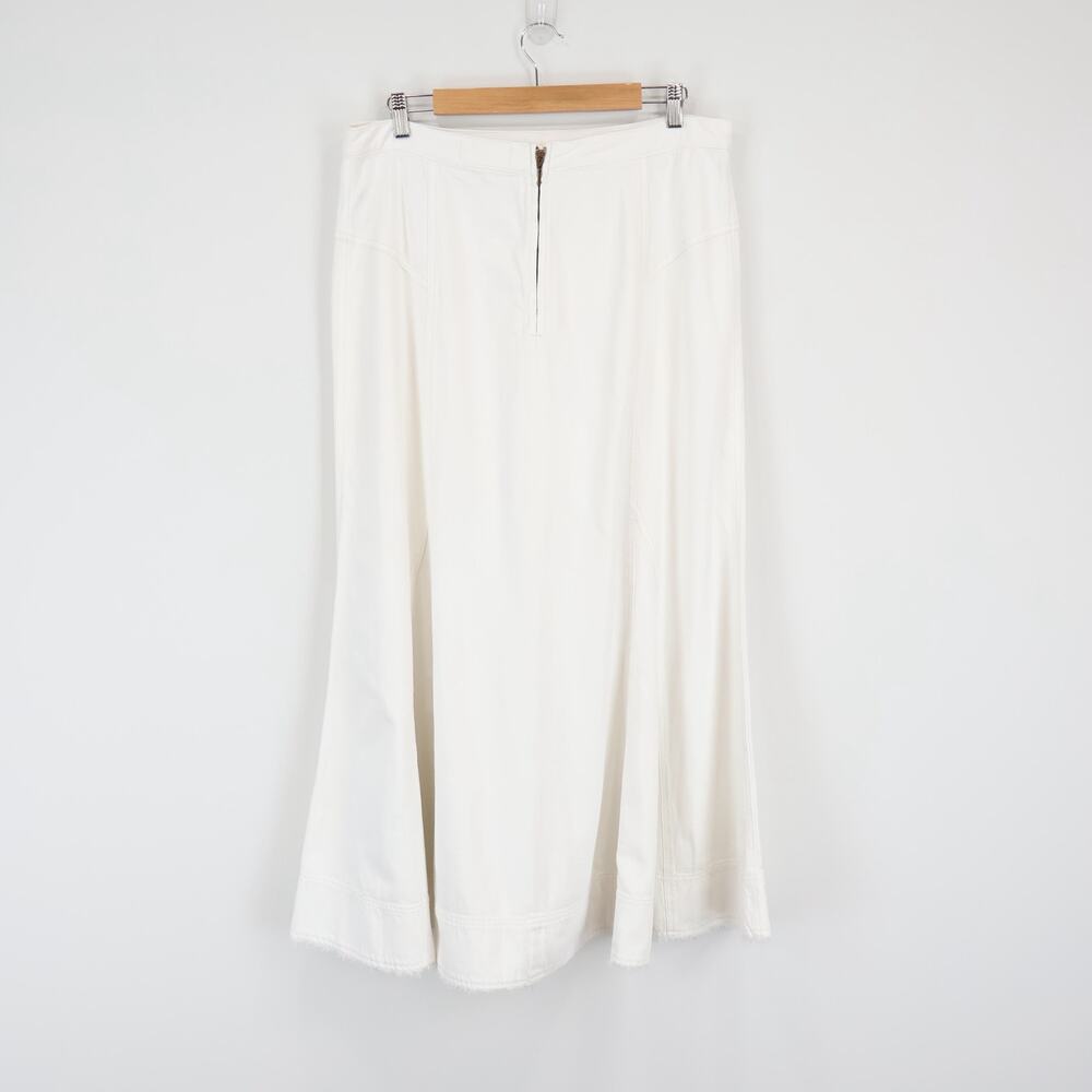 Madewell Fluted Distressed Hem Denim Midi Skirt Tile White Size 32 NWT - Picture 6 of 8